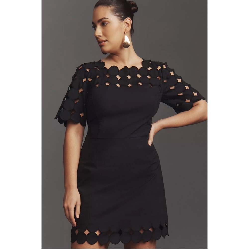 Anthropologie Cutwork Mini Dress Black Square Neck Shift Size 0 NWT